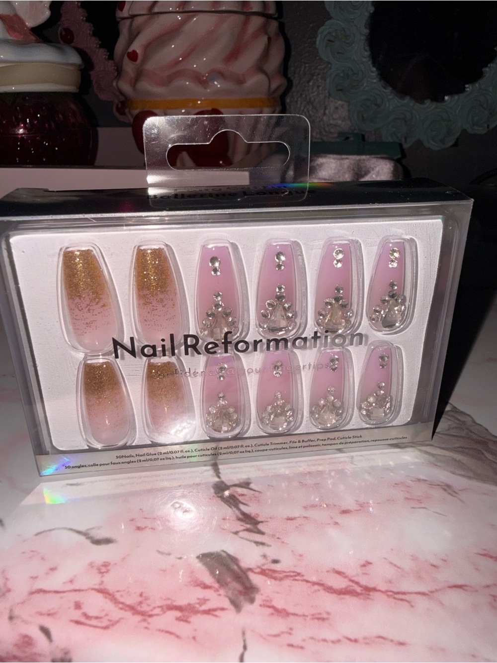 Nail Reformation Pink & Gold Press-On Nail Set with Rhinestones - Picture 3 of 8